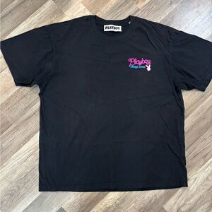 PLAYBOY Always Open Black Tee with Pink and Blue Logo